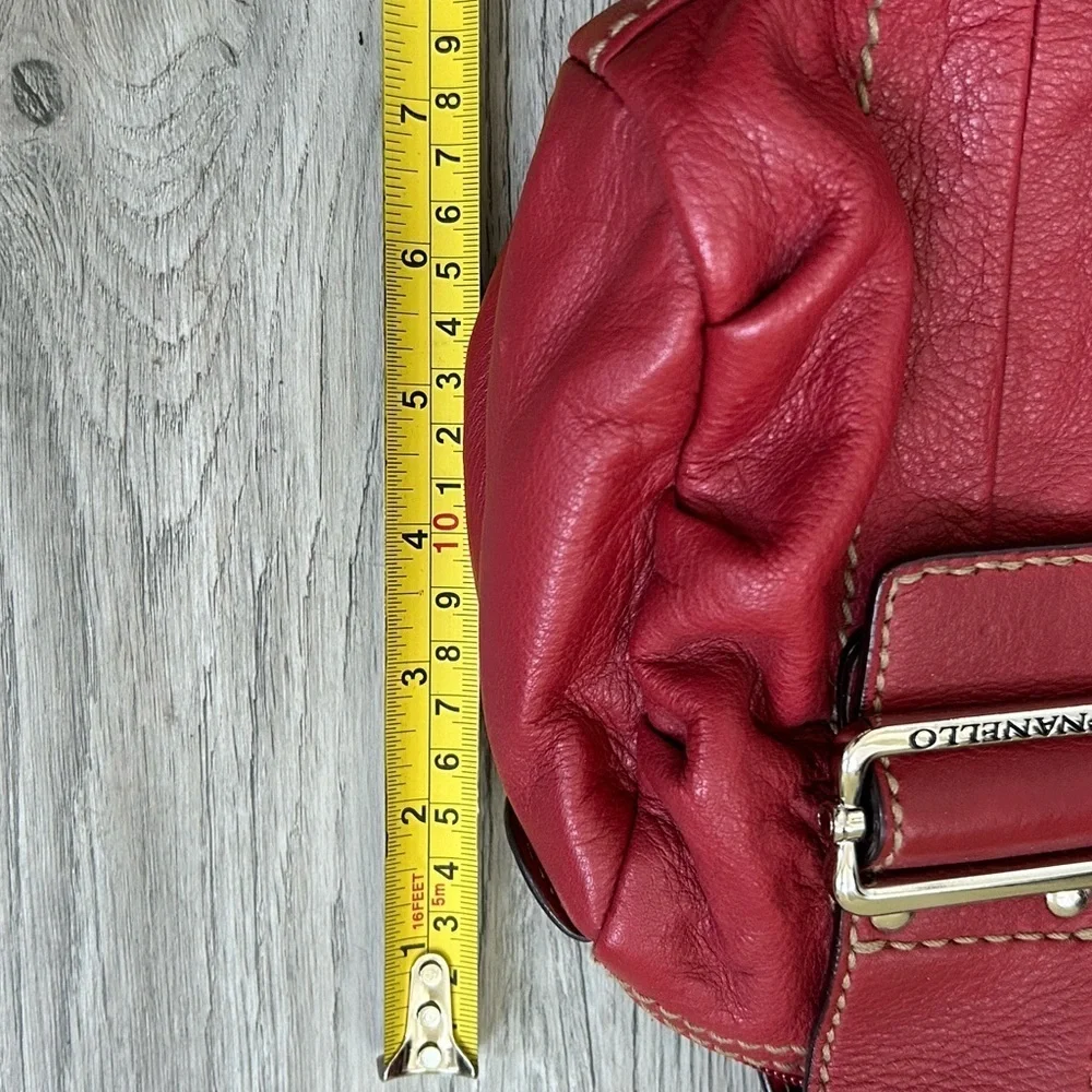 Tignanello Cherry Leather Handbag with Silver Buckle